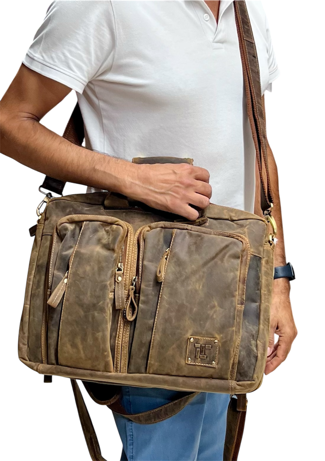 Cartella / Zaino in vera Pelle invecchiata Vintage Multifunzionale
