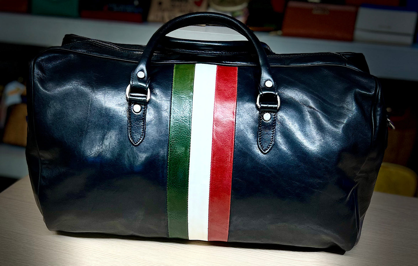 Borsone da viaggio in vera pelle Bandiera tricolore Italiana